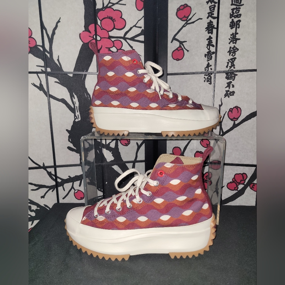 Converse Run Star Hike Platform Sneakers - Maroon and Cream - Picture 2 of 6